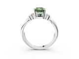 White gold Fancy Green Radiant  Cut Three-Stone Channel Set Ring with Bar Prongs_62