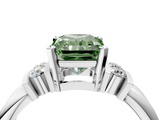 White gold Fancy Green Radiant  Cut Three-Stone Channel Set Ring with Bar Prongs_63