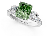 White gold Fancy Green Radiant  Cut Three-Stone Diamond Pave Band with Prong Setting_38