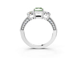 White gold Fancy Green Radiant Cut Three-Stone Diamond Ring with Pavé Band and Four-Prong Setting_15