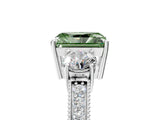 White gold Fancy Green Radiant Cut Three-Stone Diamond Ring with Pavé Band and Four-Prong Setting_17