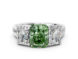 White gold Fancy Green Radiant Cut Three-Stone Diamond Ring with Prong Setting on a Classic Band_12