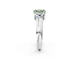 White gold Fancy Green Radiant Cut Three-Stone Diamond Ring with Prong Setting on a Classic Band_14