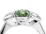 White gold Fancy Green Radiant Cut Three-Stone Diamond Ring with Prong Setting on a Classic Band_16