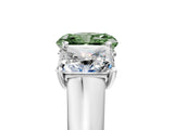 White gold Fancy Green Radiant Cut Three-Stone Diamond Ring with Prong Setting on a Classic Band_17
