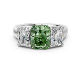 White gold Fancy Green Radiant Cut Three-Stone Diamond Ring with Prong Setting on a Classic Band_18