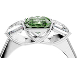 White gold Fancy Green Radiant Cut Three-Stone Diamond Ring with Prong Setting on a Classic Band_22