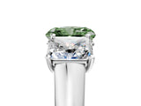 White gold Fancy Green Radiant Cut Three-Stone Diamond Ring with Prong Setting on a Classic Band_23