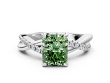 White gold Fancy Green Radiant  Cut Twist Band Solitaire Diamond Ring with Pavé Setting_3
