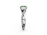 White gold Fancy Green Radiant  Cut Twist Band Solitaire Diamond Ring with Pavé Setting_5