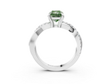 White gold Fancy Green Radiant  Cut Twist Band Solitaire Diamond Ring with Pavé Setting_6