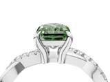 White gold Fancy Green Radiant  Cut Twist Band Solitaire Diamond Ring with Pavé Setting_7
