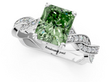 White gold Fancy Green Radiant  Cut Twisted Pavé Band Solitaire Ring with Four-Prong Setting_56