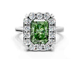 White gold Fancy Green Radiant  Diamond Cluster Halo Solitaire with Four-Prong Setting_106