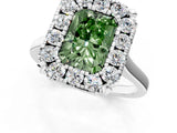 White gold Fancy Green Radiant  Diamond Cluster Halo Solitaire with Four-Prong Setting_107