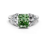 White gold Fancy Green Radiant  Diamond Cluster Leaf Design Ring with Prong Setting_54