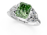 White gold Fancy Green Radiant  Diamond Cluster Leaf Design Ring with Prong Setting_54