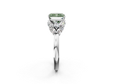 White gold Fancy Green Radiant  Diamond Cluster Leaf Design Ring with Prong Setting_55