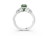 White gold Fancy Green Radiant  Diamond Cluster Leaf Design Ring with Prong Setting_57