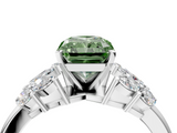 White gold Fancy Green Radiant  Diamond Cluster Leaf Design Ring with Prong Setting_57