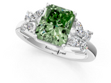 White gold Fancy Green Radiant  Diamond Floral Cluster Ring with Solitaire Band and Prong Setting_43