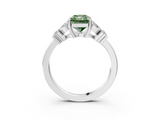 White gold Fancy Green Radiant  Diamond Floral Cluster Ring with Solitaire Band and Prong Setting_45