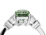 White gold Fancy Green Radiant  Diamond Floral Cluster Ring with Solitaire Band and Prong Setting_46