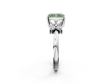 White gold Fancy Green Radiant  Diamond Floral Cluster Ring with Solitaire Band and Prong Setting_53