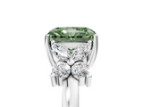 White gold Fancy Green Radiant  Diamond Floral Cluster Ring with Solitaire Band and Prong Setting_56