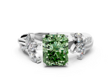 White gold Fancy Green Radiant  Diamond Floral Vine Solitaire Engagement Ring_3