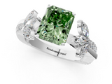 White gold Fancy Green Radiant  Diamond Floral Vine Solitaire Engagement Ring_4