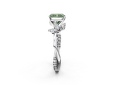White gold Fancy Green Radiant  Diamond Floral Vine Solitaire Engagement Ring_5