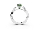 White gold Fancy Green Radiant  Diamond Floral Vine Solitaire Engagement Ring_6