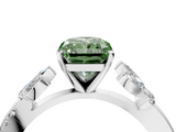 White gold Fancy Green Radiant  Diamond Floral Vine Solitaire Engagement Ring_7