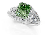 White gold Fancy Green Radiant  Diamond Halo Ring with Marquise and Pavé Band in Prong Setting_25