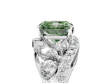 White gold Fancy Green Radiant  Diamond Halo Ring with Marquise and Pavé Band in Prong Setting_29