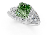 White gold Fancy Green Radiant  Diamond Halo Ring with Marquise and Pavé Band in Prong Setting_73