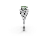 White gold Fancy Green Radiant  Diamond Halo Ring with Marquise and Pavé Band in Prong Setting_74