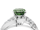 White gold Fancy Green Radiant  Diamond Halo Ring with Marquise and Pavé Band in Prong Setting_77