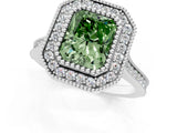 White gold Fancy Green Radiant  Diamond Halo Ring with Milgrain Frame and Pavé Band_60