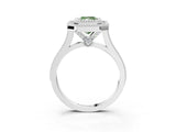 White gold Fancy Green Radiant  Diamond Halo Ring with Milgrain Frame and Pavé Band_62