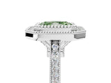 White gold Fancy Green Radiant  Diamond Halo Ring with Milgrain Frame and Pavé Band_65