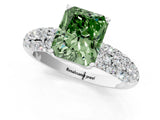 White gold Fancy Green Radiant  Diamond Pavé Band Solitaire Ring with Four-Prong Setting_49