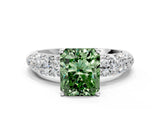 White gold Fancy Green Radiant  Diamond Pavé Band Solitaire Ring with Four-Prong Setting_49