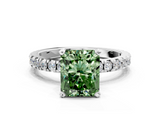 White gold Fancy Green Radiant  Diamond Pavé Band Solitaire with Four-Prong Setting_221