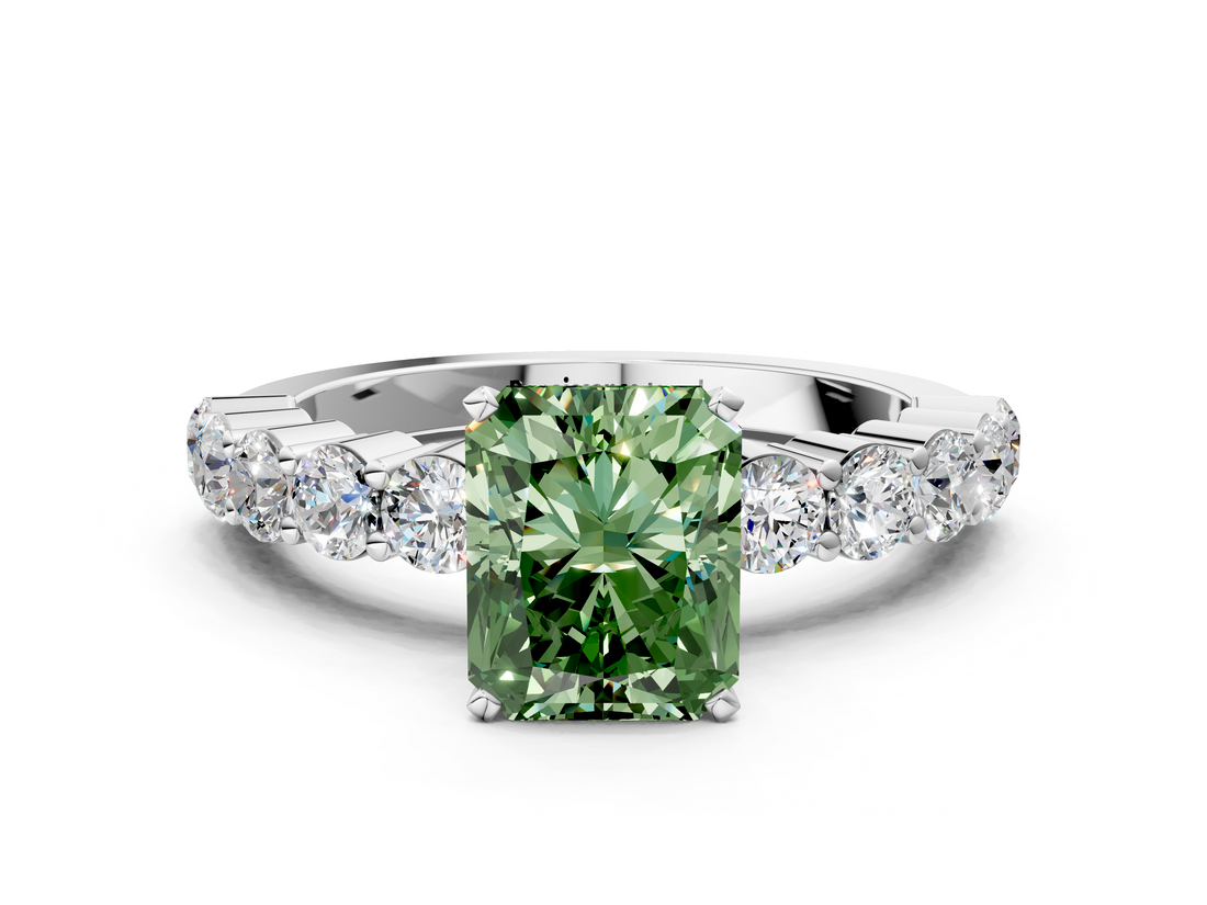 White gold Fancy Green Radiant  Diamond Pavé Band Solitaire with Four-Prong Setting_3