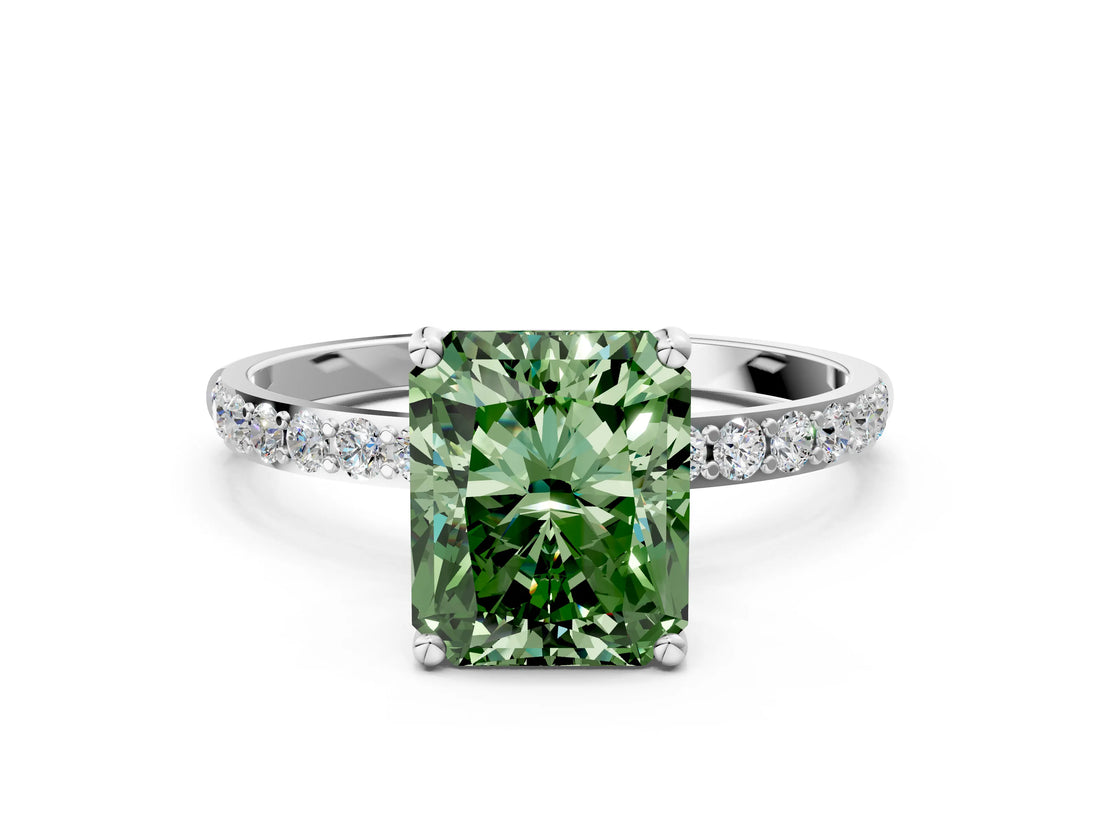 White gold Fancy Green Radiant  Diamond Pavé Band with Six-Prong Setting_27