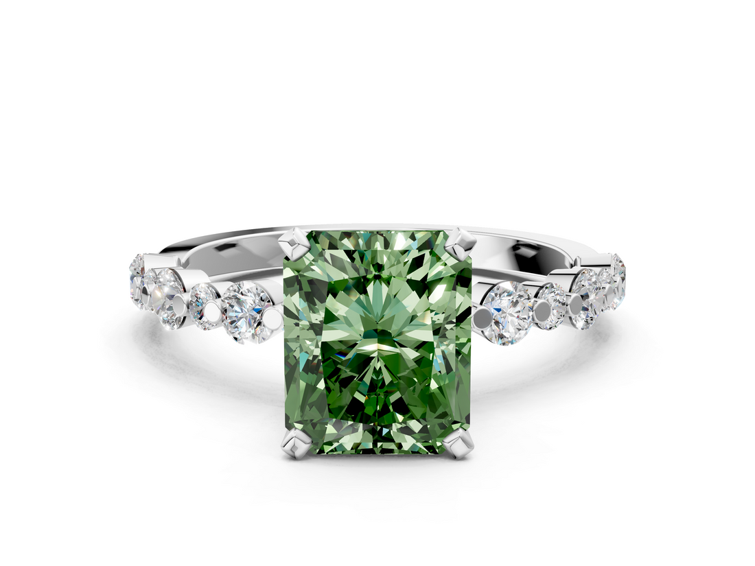 White gold Fancy Green Radiant  Diamond Prong Set Engagement Ring with Pave Band_269