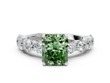 White gold Fancy Green Radiant  Diamond Prong Setting with Side Stones on a Pave Band_119