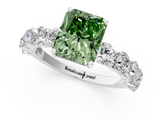 White gold Fancy Green Radiant  Diamond Prong Setting with Side Stones on a Pave Band_120
